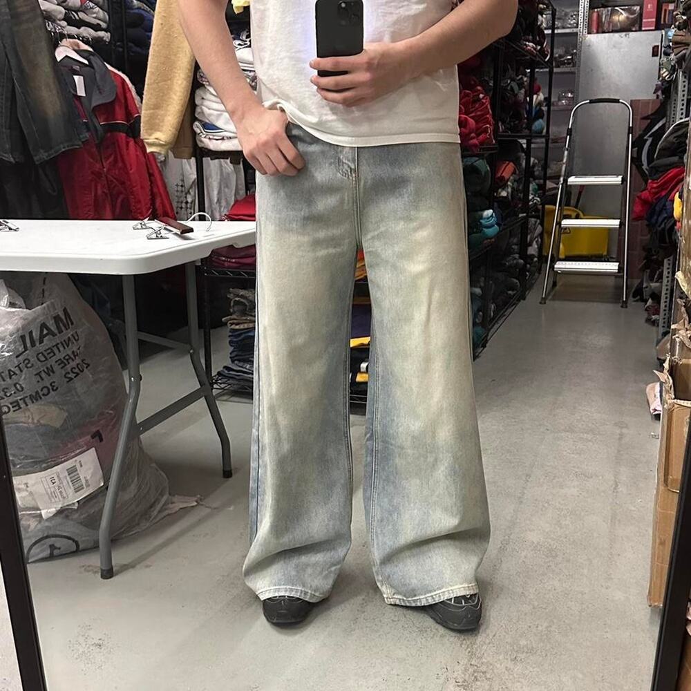BLEACH WASH WIDE LEG BAGGY DENIM 30 WAIST - Picture 3 of 6